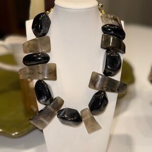 HANDMADE Elegant Black, Tan, and Gray Statement Necklace
